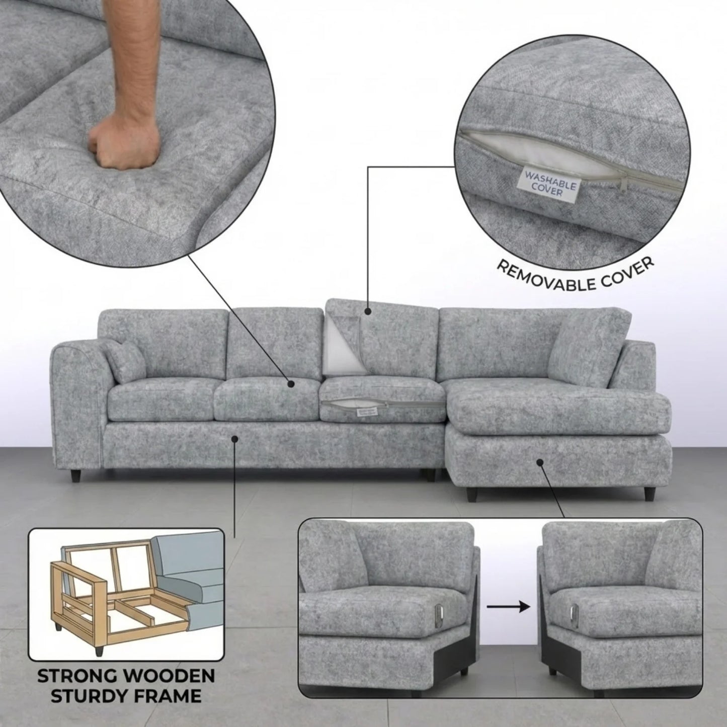 XL Right Hand Facing Light Grey