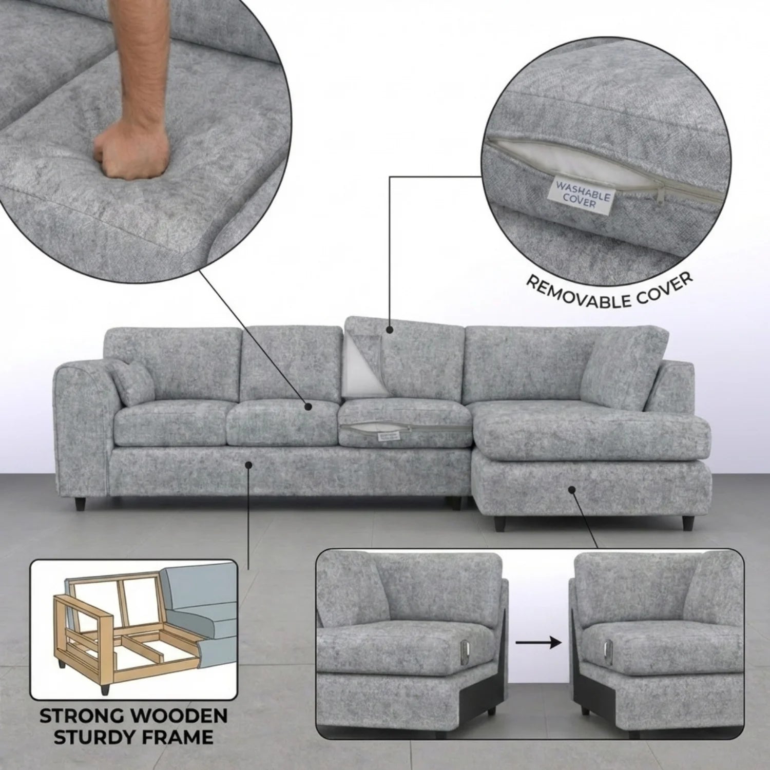 XL Right Hand Facing Light Grey