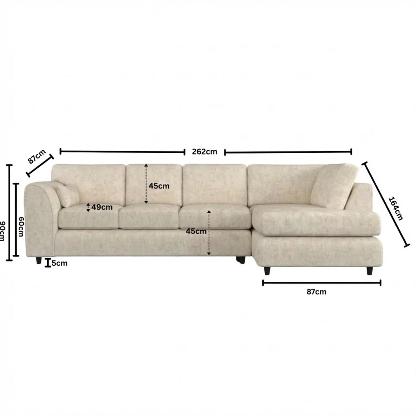 Alaska Full Back XL L-Shape Sofa by Gamzo Outlet, showing the spacious gray fabric sectional with plush cushions and modern design.