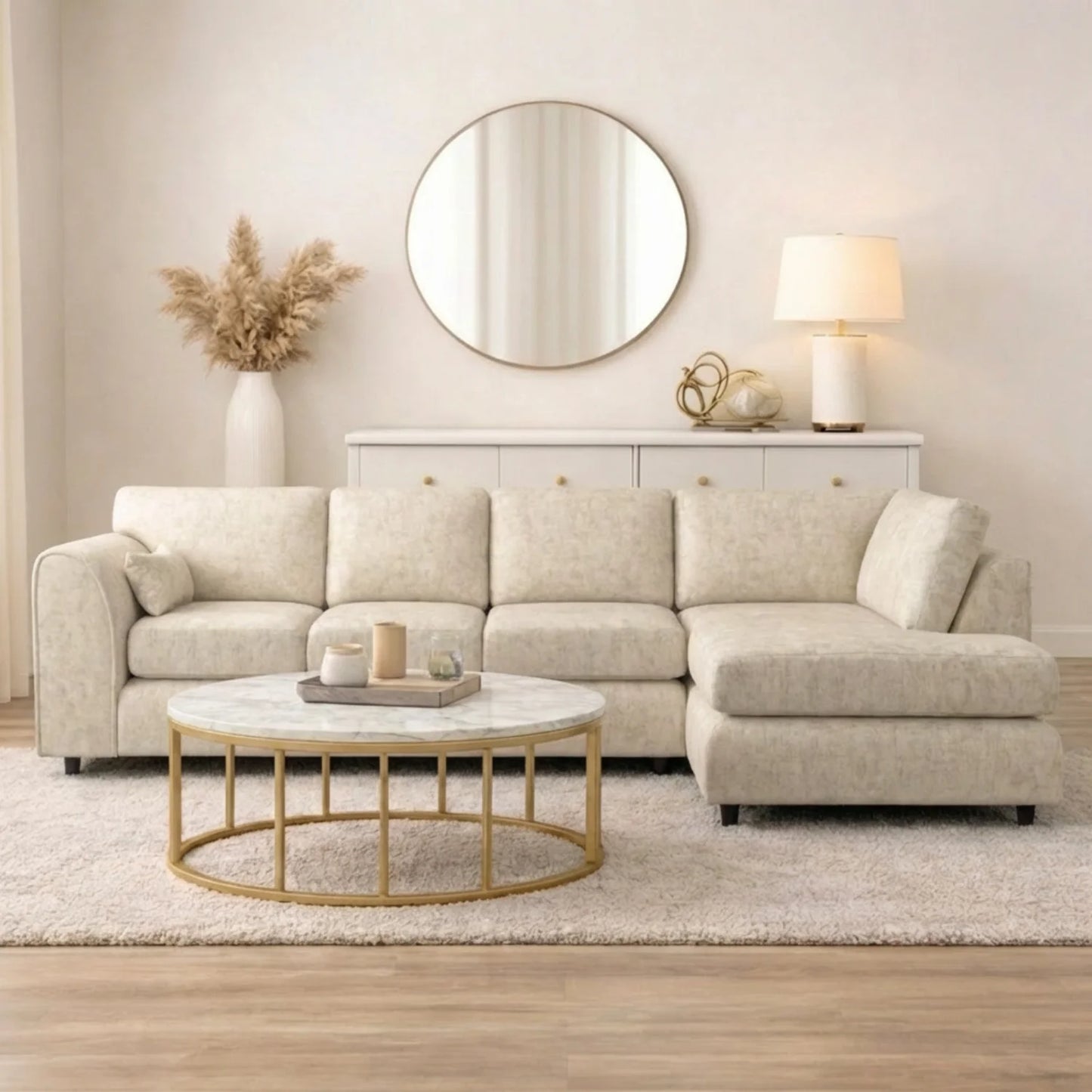 Alaska Full Back XL L-Shaped Sofa by Gamzo Outlet shown in a modern living room with plush cushions and a spacious design.
