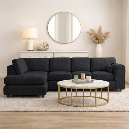 Black Alaska Full Back X L-Shape Sofa by Gamzo Outlet, showcasing a modern, spacious sectional with plush cushions and sleek design.