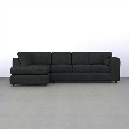 Black Alaska Full Back X L-shape sofa by Gamzo Outlet with plush cushions and modern design, shown in a spacious living room setting.