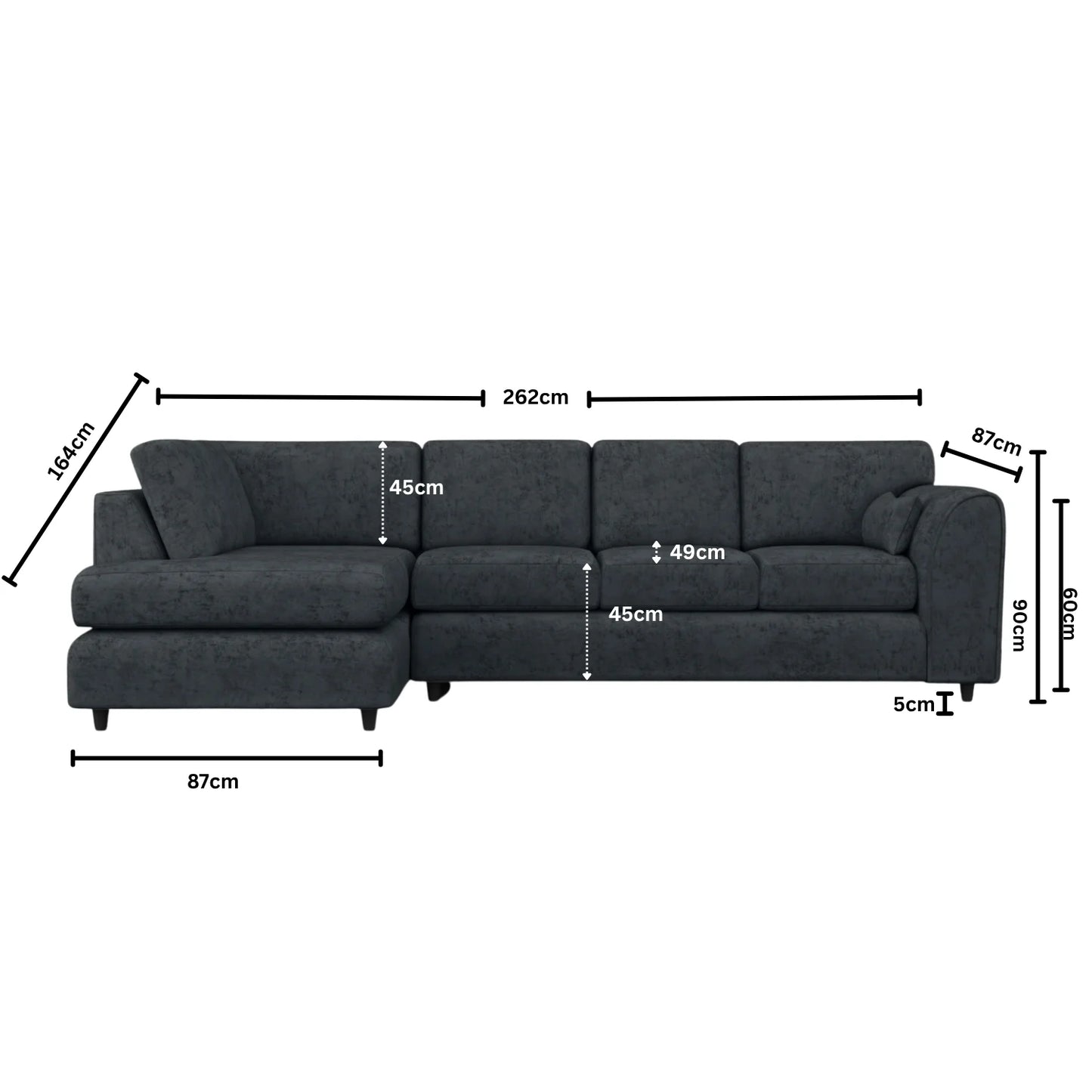 XL Left Hand Facing Dark Grey