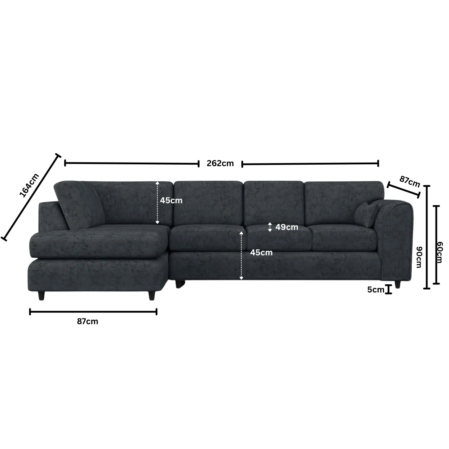 XL Left Hand Facing Dark Grey