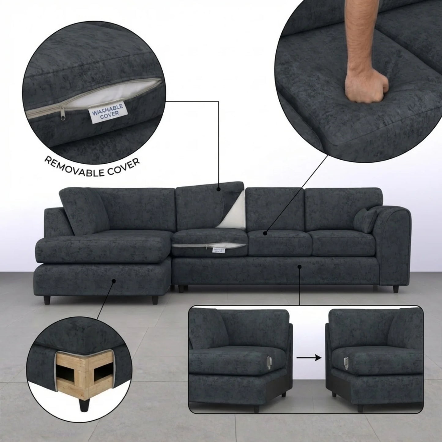 XL Left Hand Facing Dark Grey