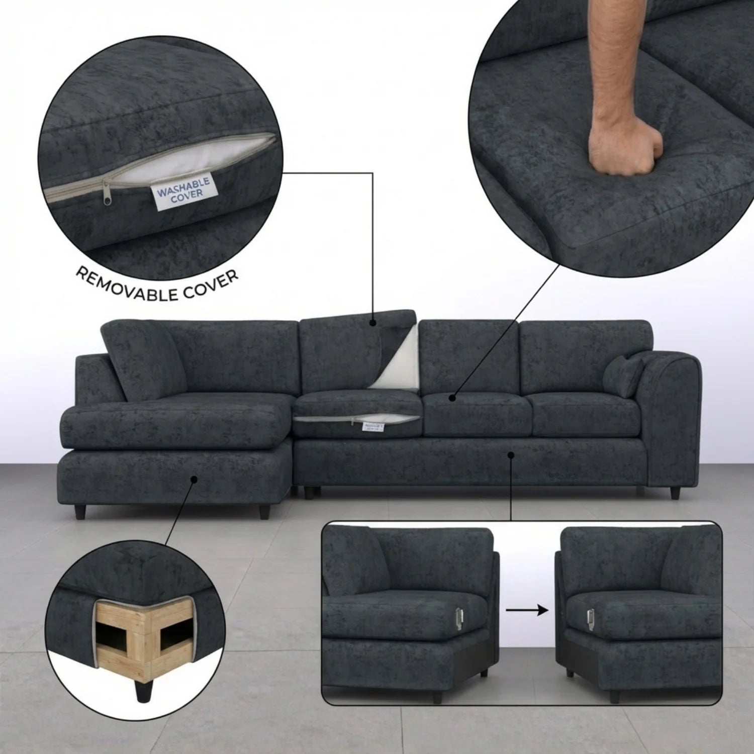 XL Left Hand Facing Dark Grey