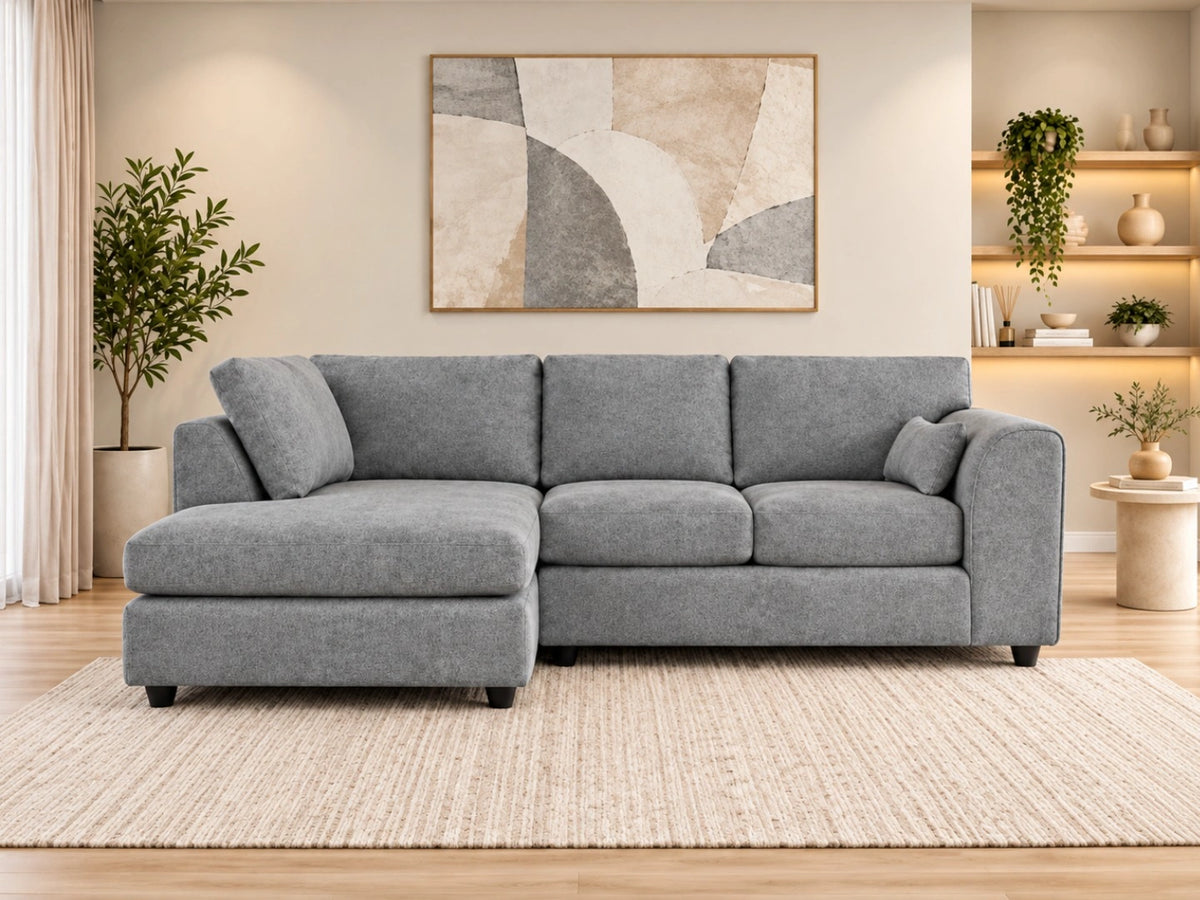 Alaska full back L-shaped sofa by Gamzo Outlet featuring plush cushions and modern design in a spacious living room setting.