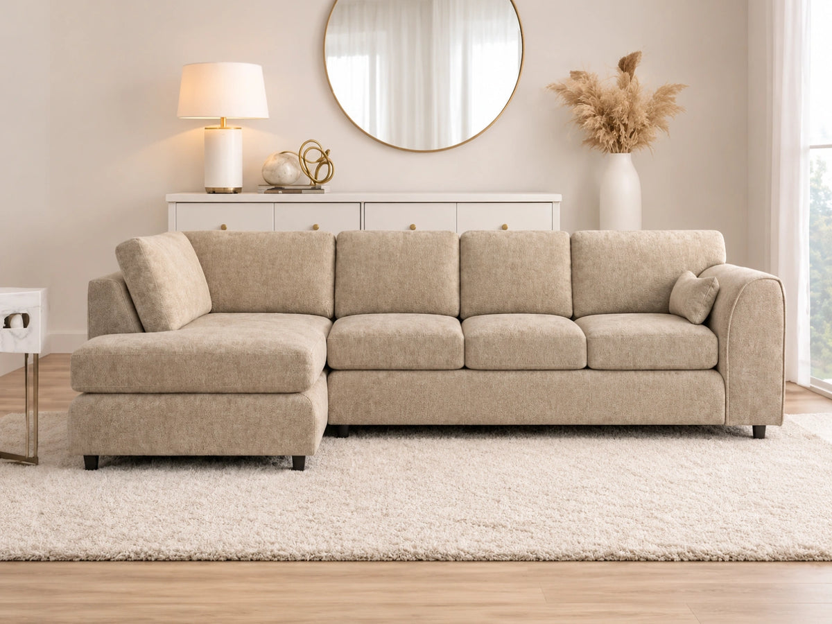 Alaska Full Back XL L-Shape Sofa by Gamzo Outlet featuring plush cushions and modern design in a neutral fabric.