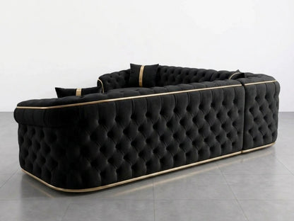 Black Chesterfield corner sofa by Gamzo Outlet with tufted upholstery and classic rolled arms, designed for stylish living rooms.