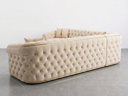 Cream Chesterfield corner sofa by Gamzo Outlet with tufted upholstery and plush cushions, ideal for stylish living room seating.
