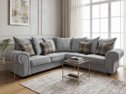 Gamzo Outlet Verona Scatter Back Corner Sofa showing plush cushions and modern corner design in a stylish living room setting.