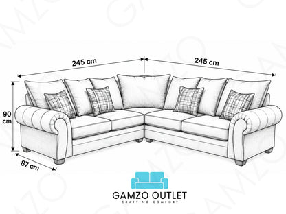 Gamzo Outlet Verona scatter back corner sofa with plush cushions and modern design, shown in a stylish corner arrangement.