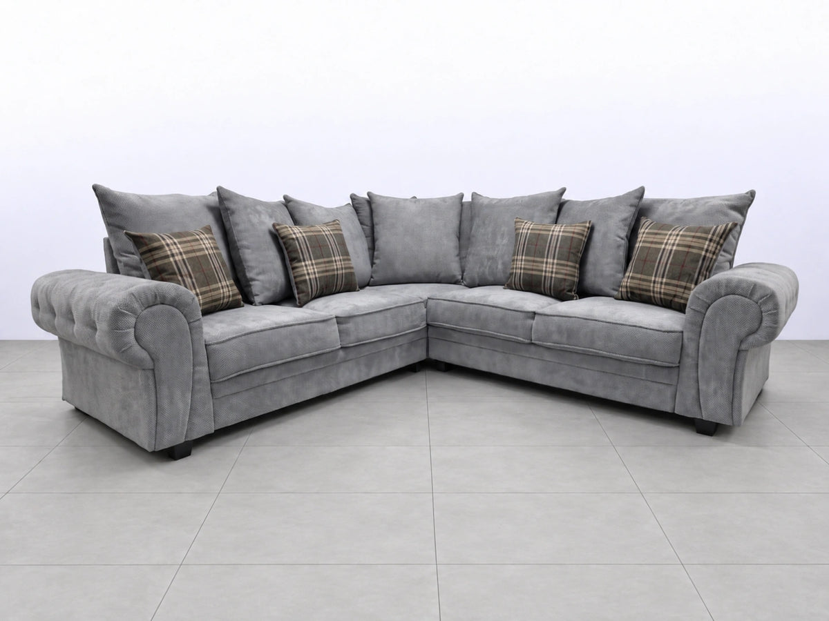 Gamzo Outlet Verona Scatter Back Corner Sofa with plush cushions and modern design, shown in a cozy corner setting.