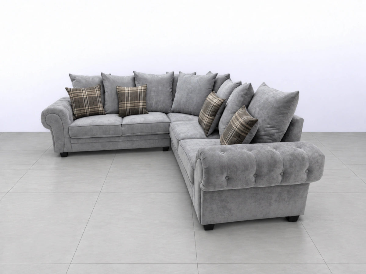 Gamzo Outlet Verona Scatter Back Corner Sofa showing plush cushions and modern corner design in a stylish living room setting.