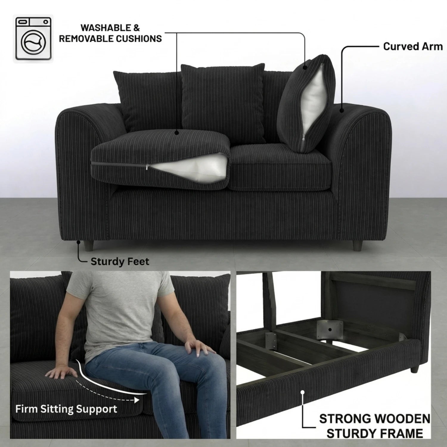 3 seater black