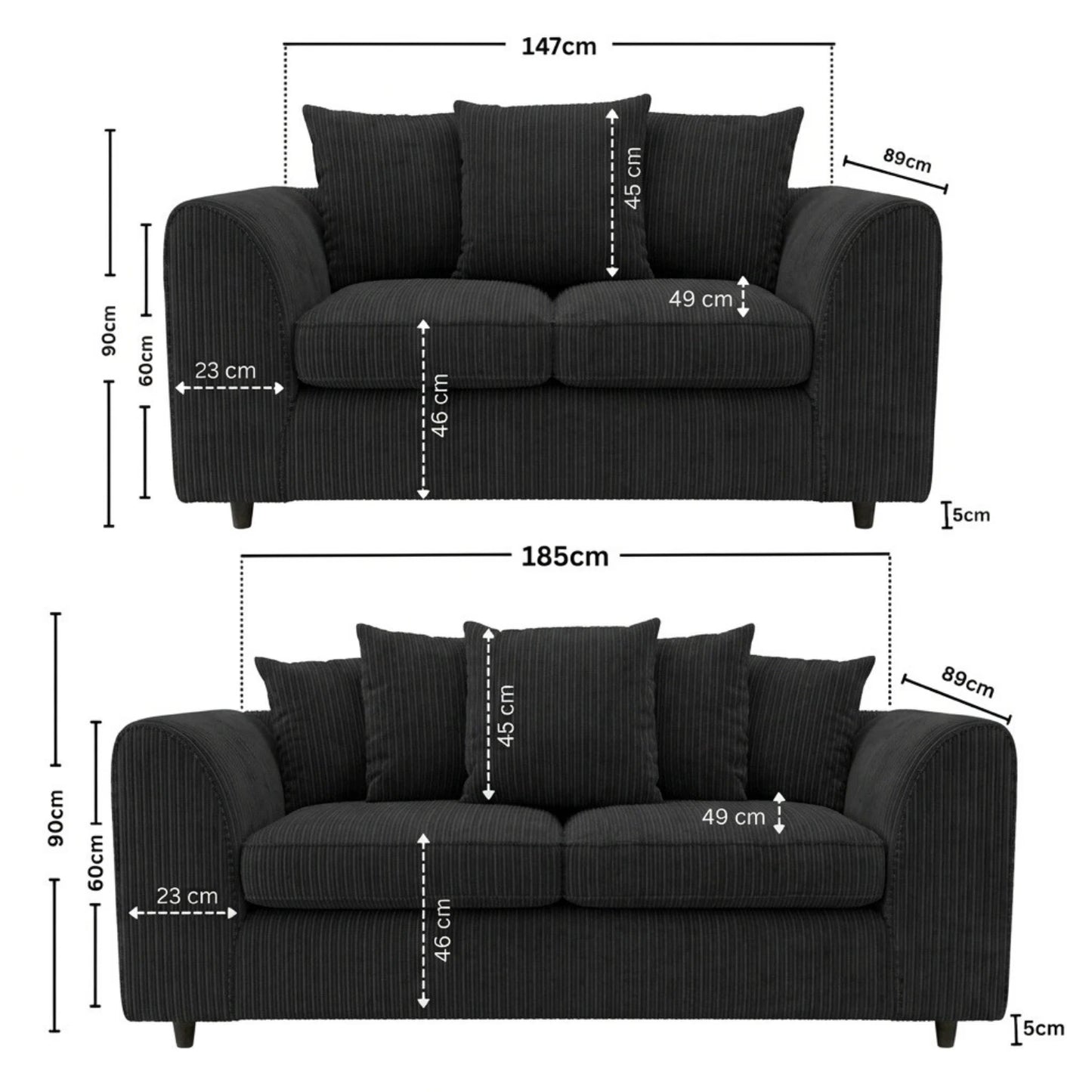 3 + 2 seater Black
