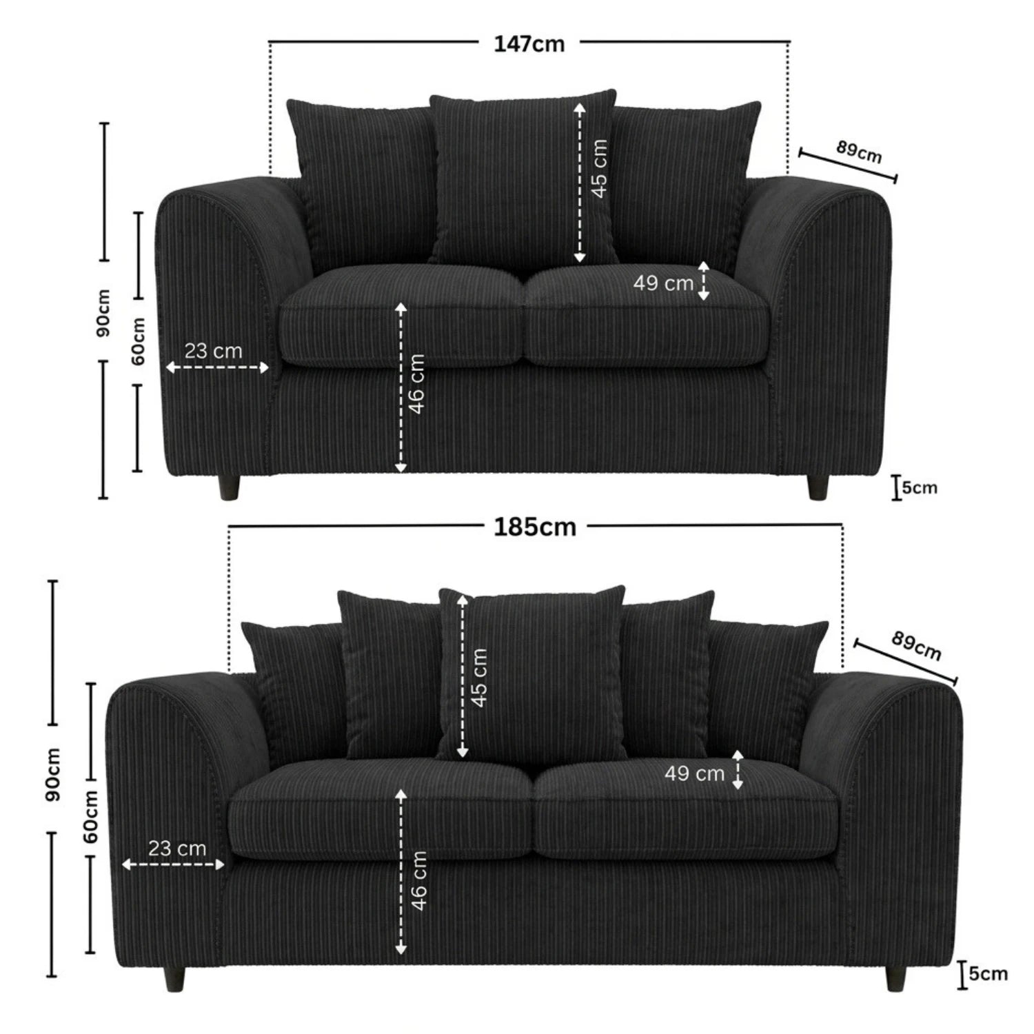 3 + 2 seater Black