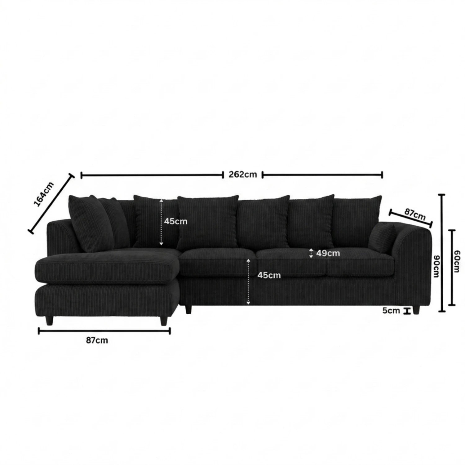 XL Left Hand Facing black