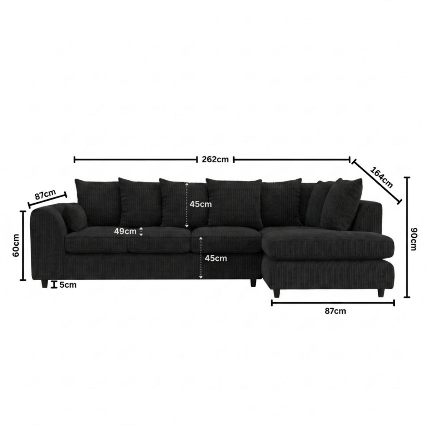 XL Right Hand Facing Black