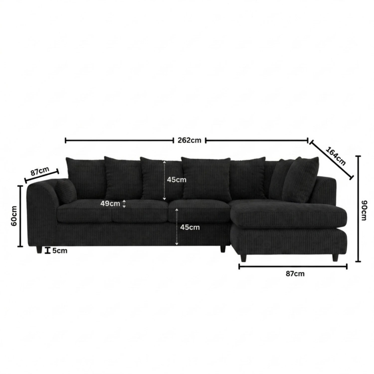 XL Right Hand Facing Black