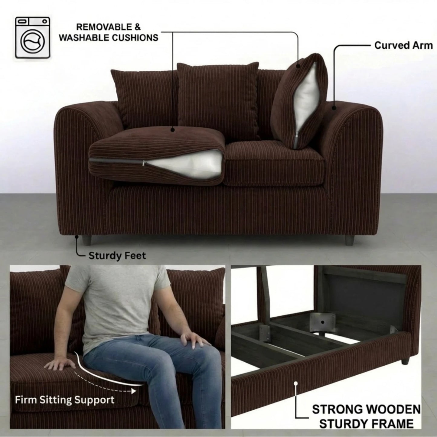 3 + 2 seater Chocolate Brown
