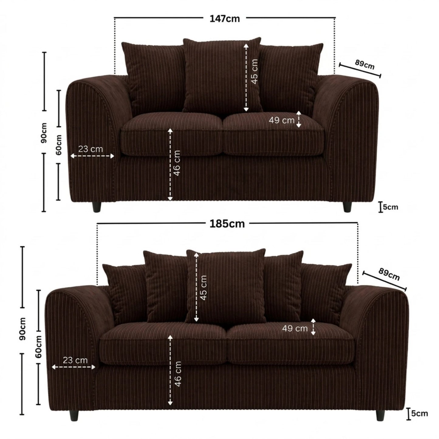 3 + 2 seater Chocolate Brown