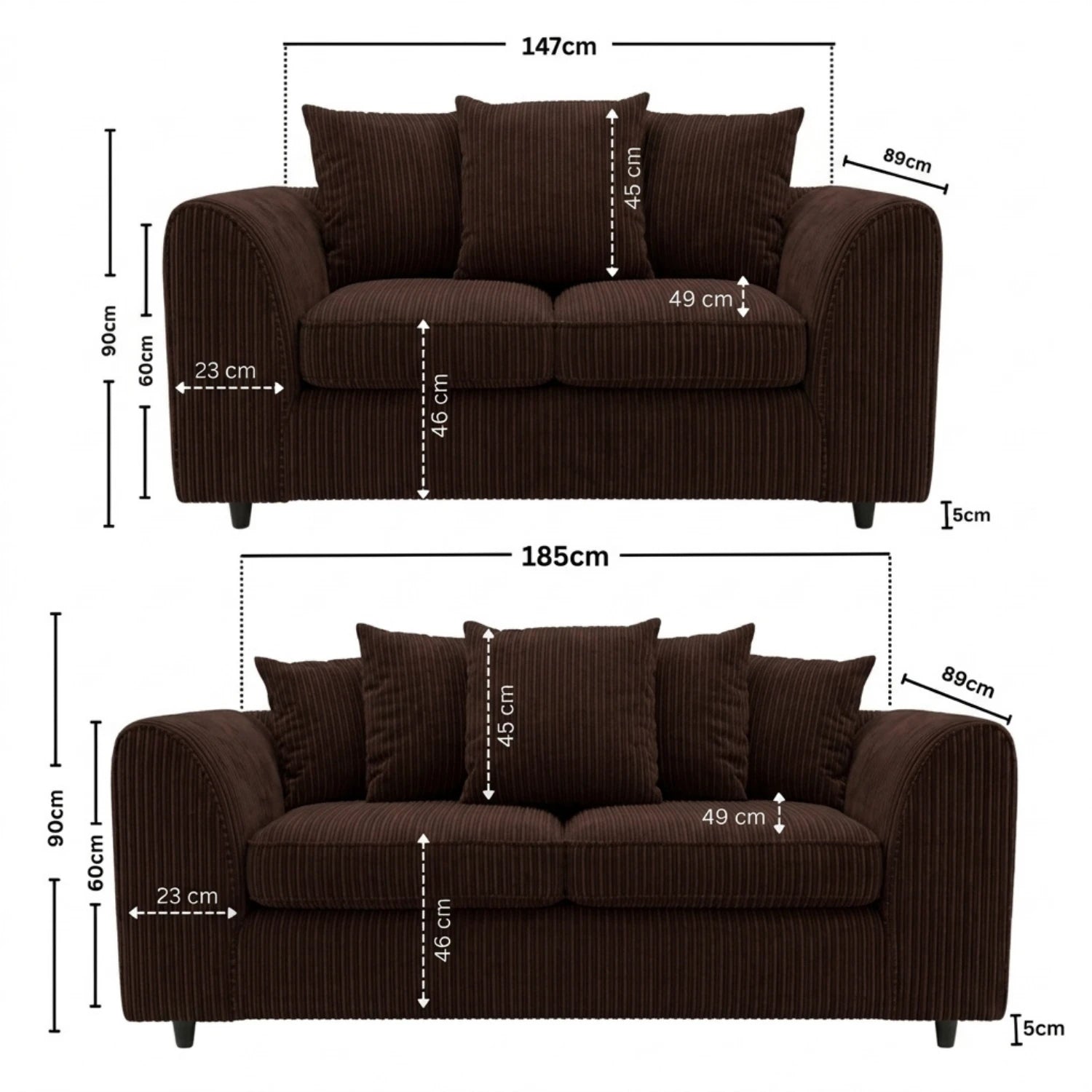 3 + 2 seater Chocolate Brown