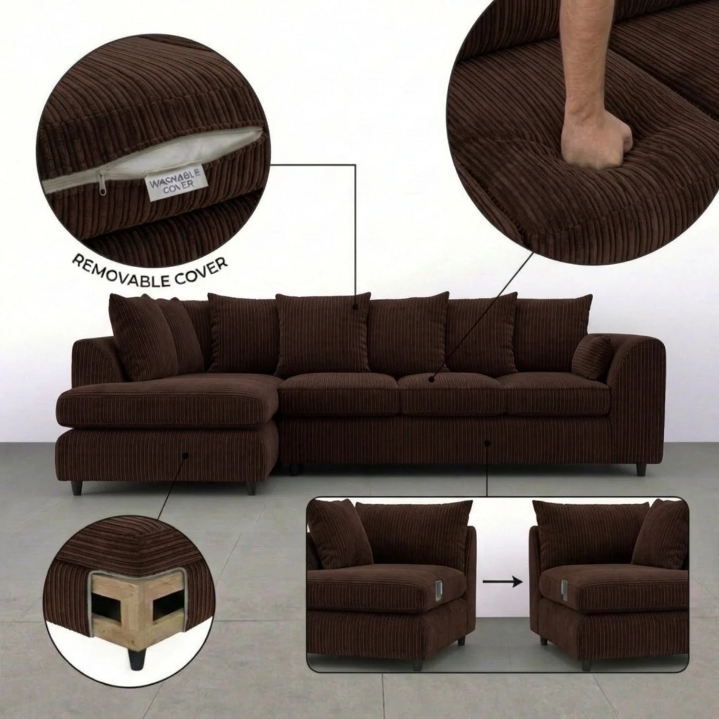 XL Right Hand Facing chocolate brown