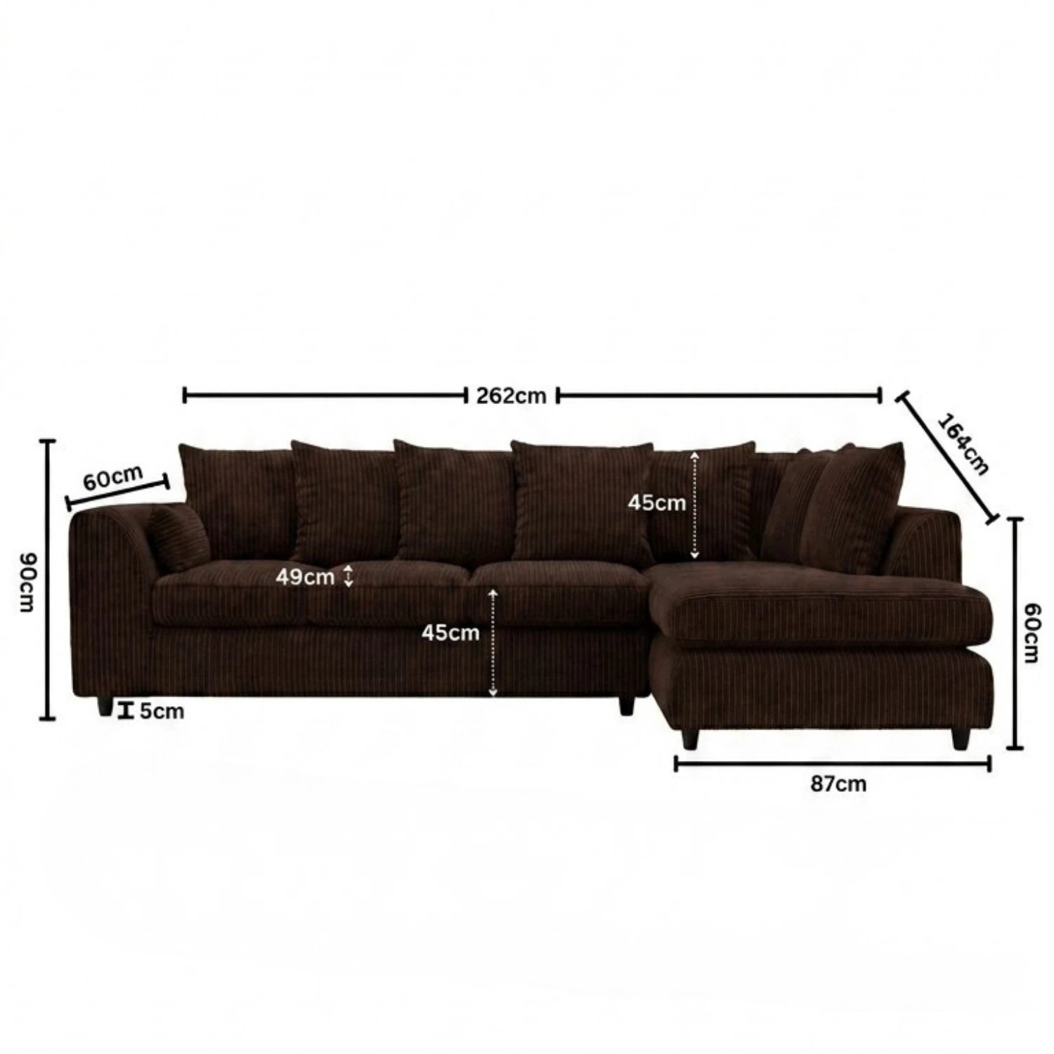 XL Right Hand Facing chocolate brown