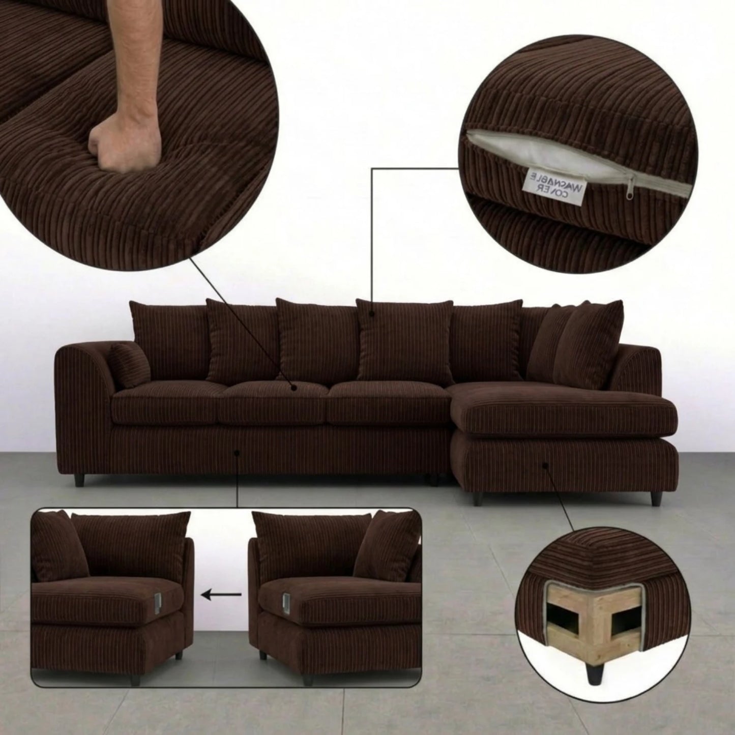 XL Right Hand Facing chocolate brown