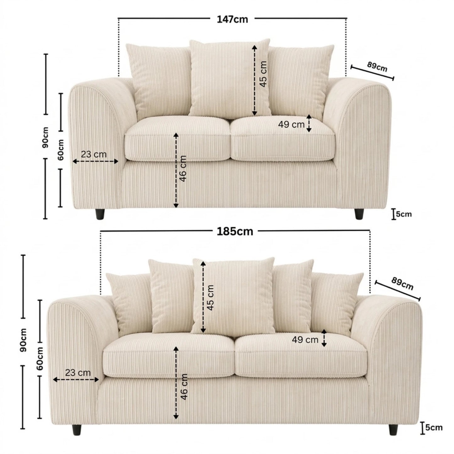 3 + 2 seater cream