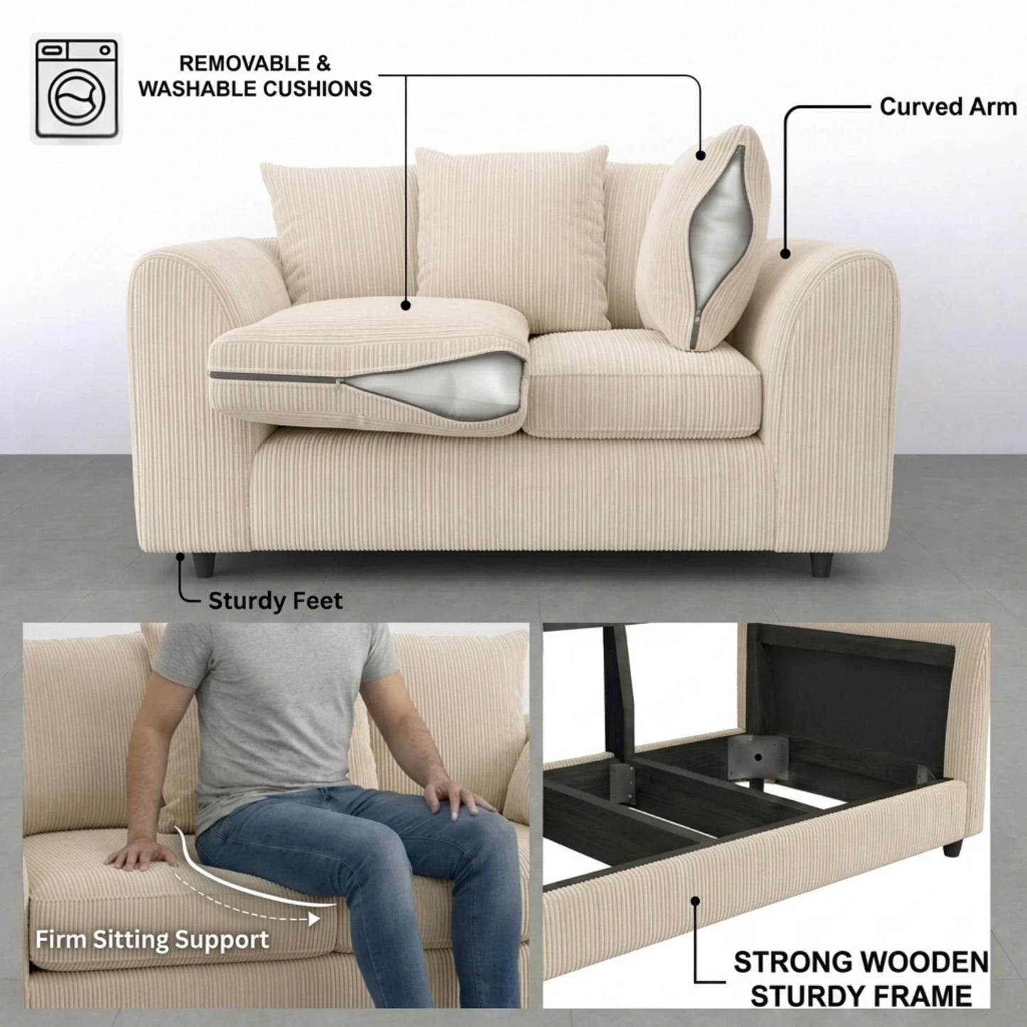 3 + 2 seater cream