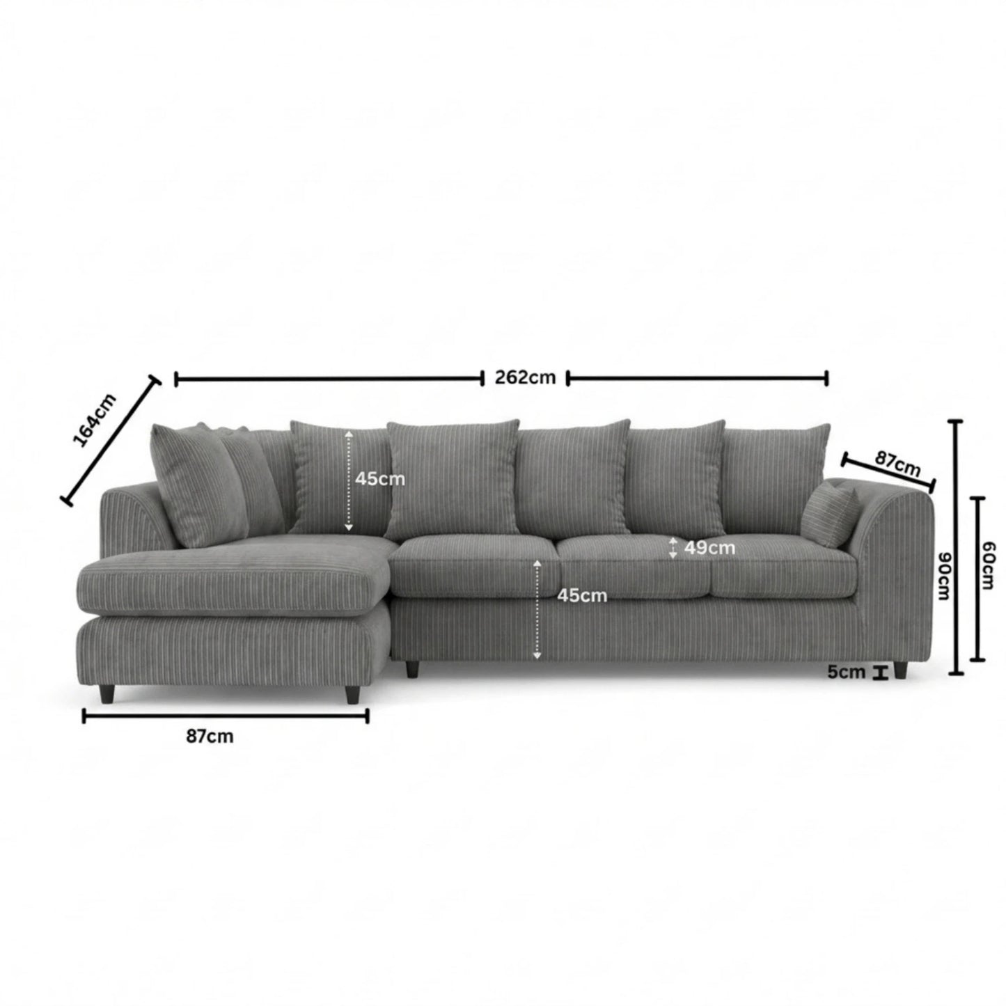 XL Left Hand Facing Charcoal Grey