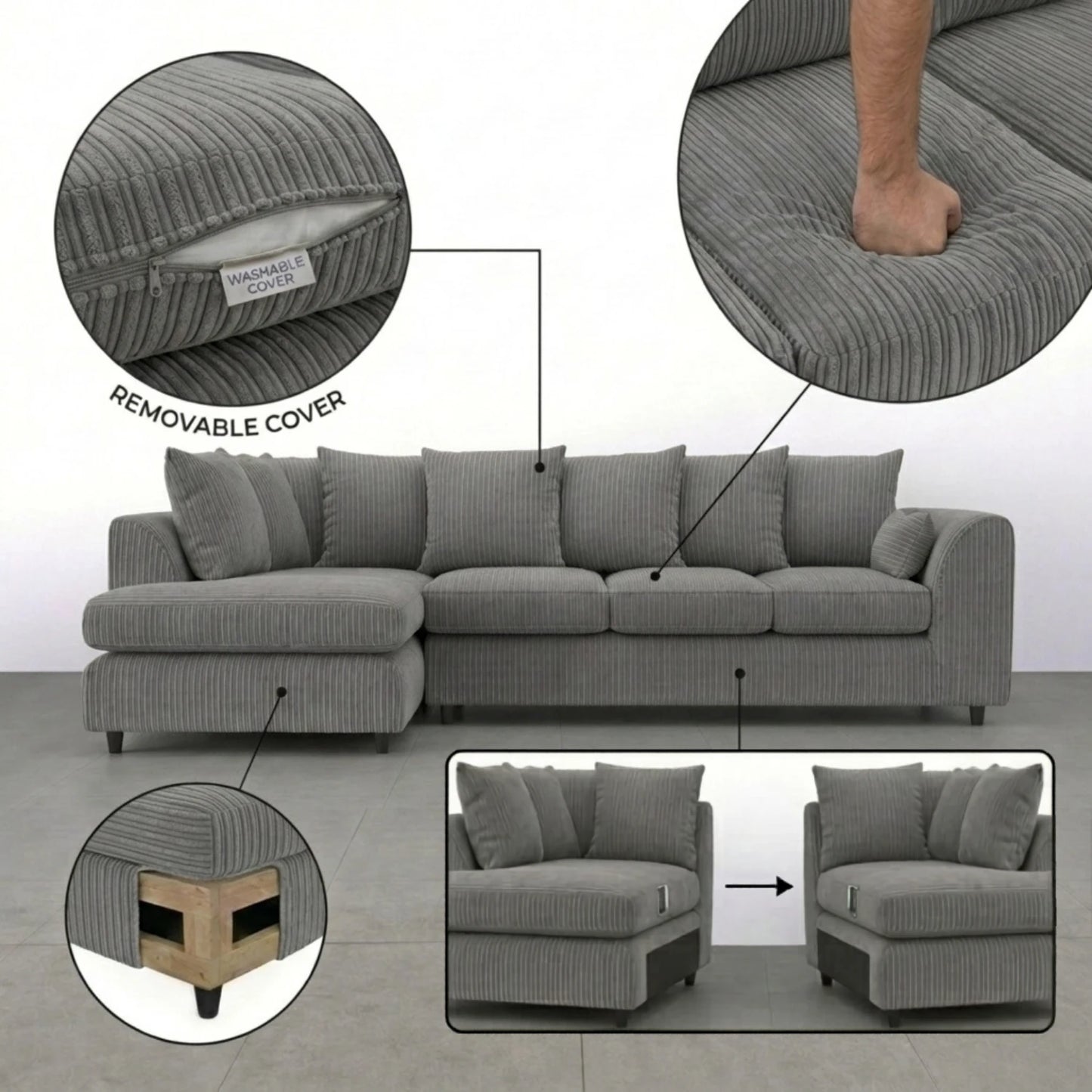 XL Left Hand Facing Charcoal Grey