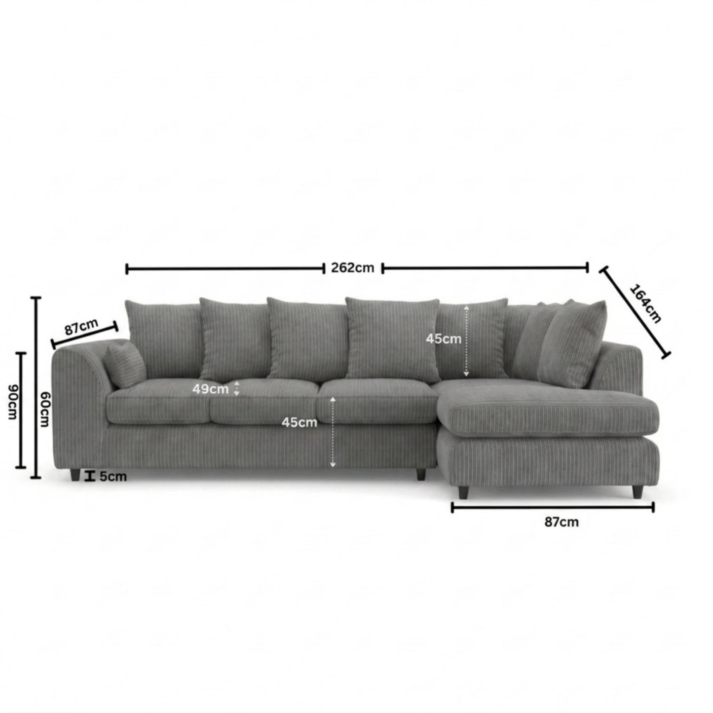 XL Right Hand Facing Charcoal Grey