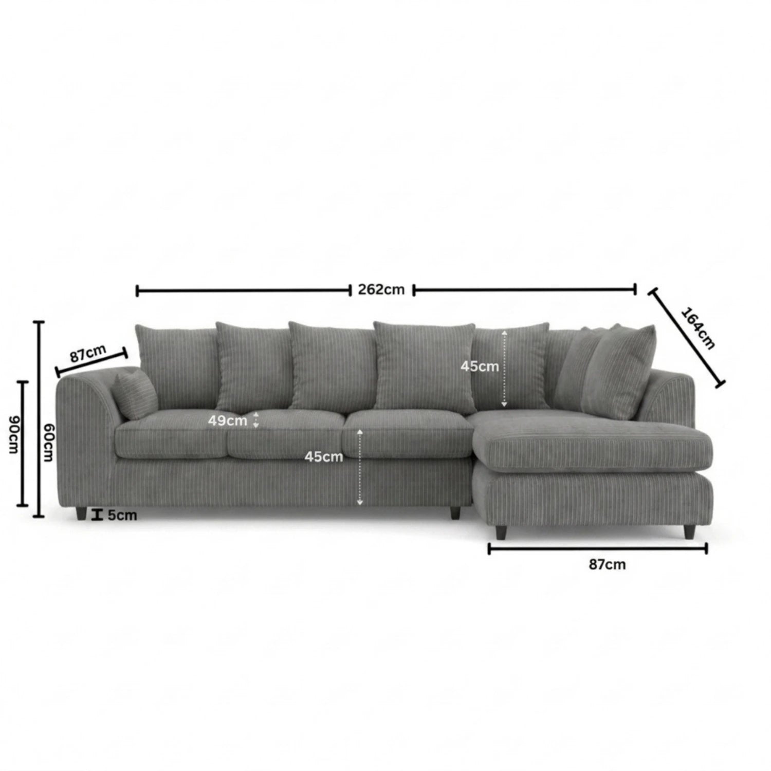 XL Right Hand Facing Charcoal Grey