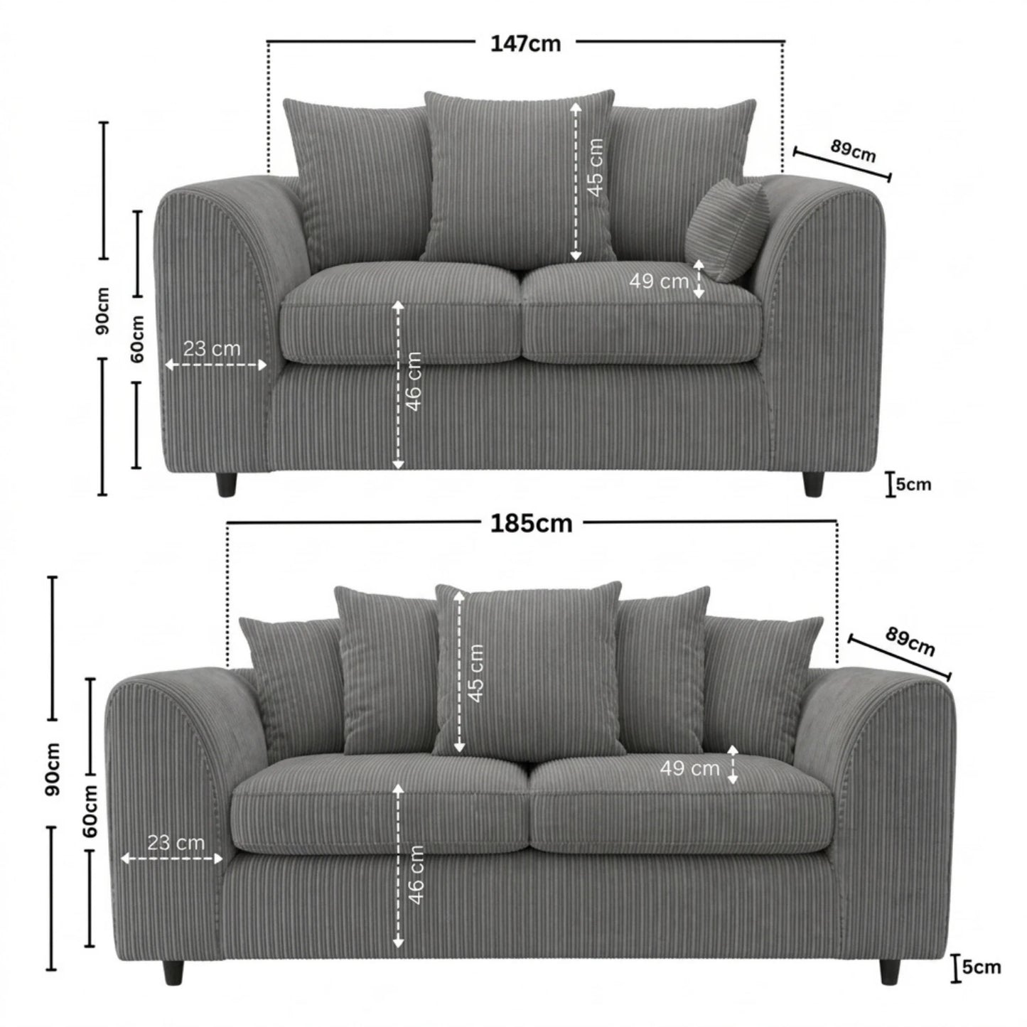 3 + 2 seater Charcoal Grey