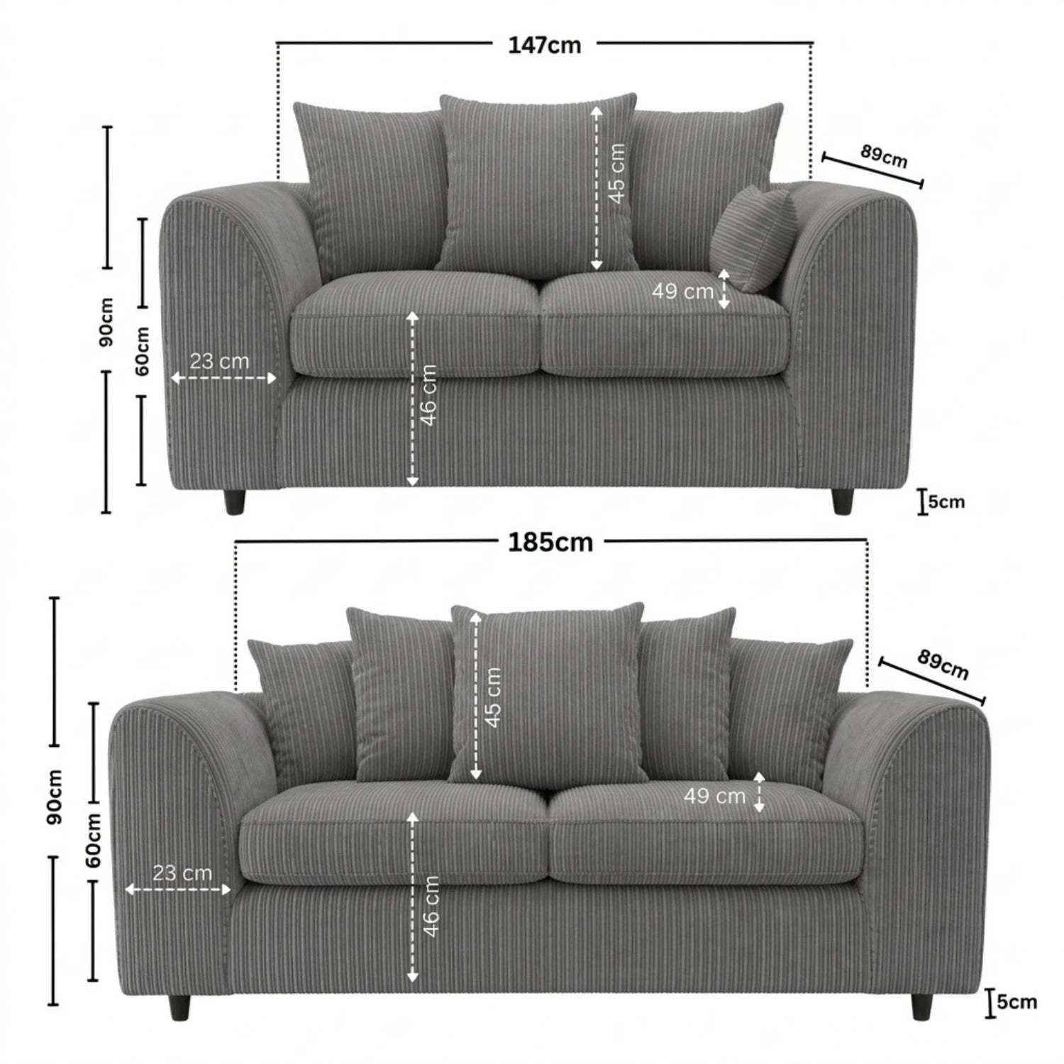 3 + 2 seater Charcoal Grey