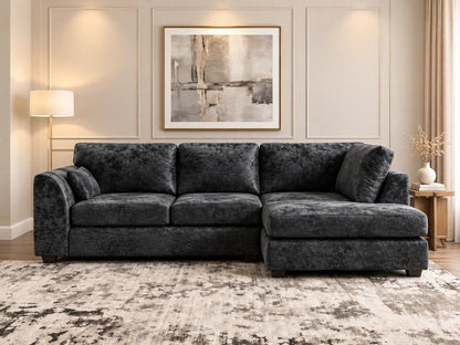 Crushed Velvet Full Back L Shape Sofa