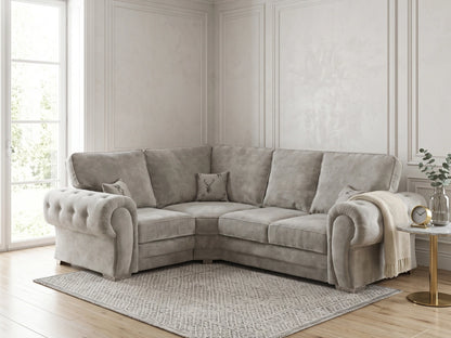Light grey Verona full back L-shaped sofa by Gamzo Outlet, showing the left side with plush cushioning and modern design.