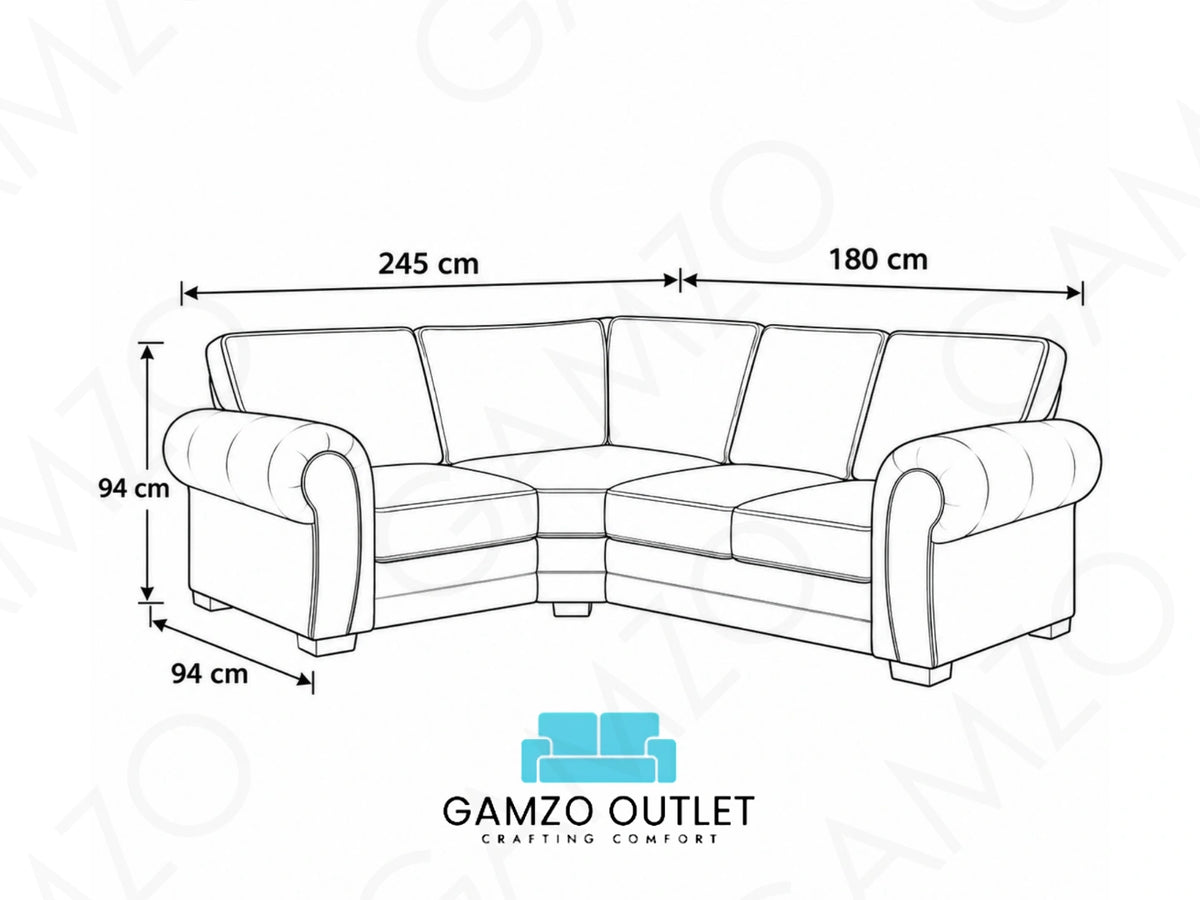 Light grey Verona L-shaped sofa with full back from Gamzo Outlet, shown from the left side in a modern living room setting.