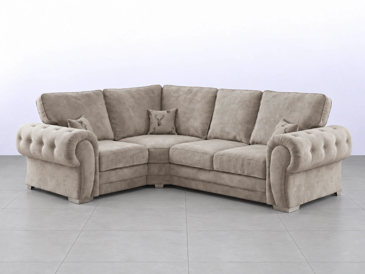 Light grey Verona L-shaped full back sofa by Gamzo Outlet, shown from the left side with plush cushioning and modern design.