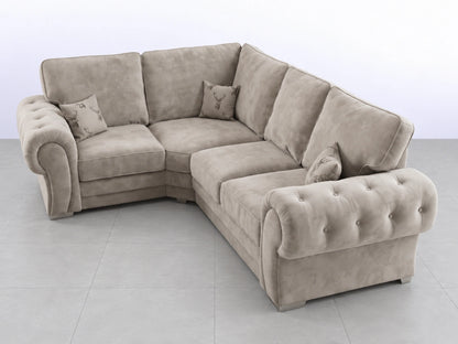 Light grey Verona L-shape sofa with full back support, designed for comfortable seating in a modern living room.