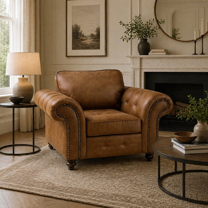 Oakland full back leather sofa by Gamzo Outlet with wooden armrests and plush cushioning, showcasing its stylish design and comfortable seating.