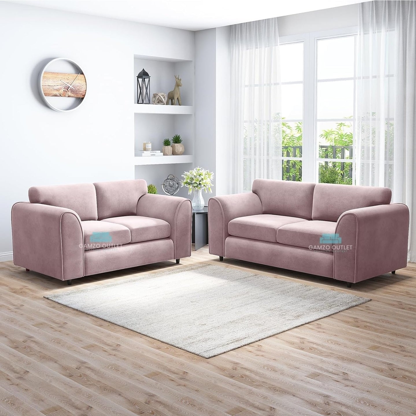 PLUSH FABRIC FULL BACK SOFA SET - Gamzo Outlet