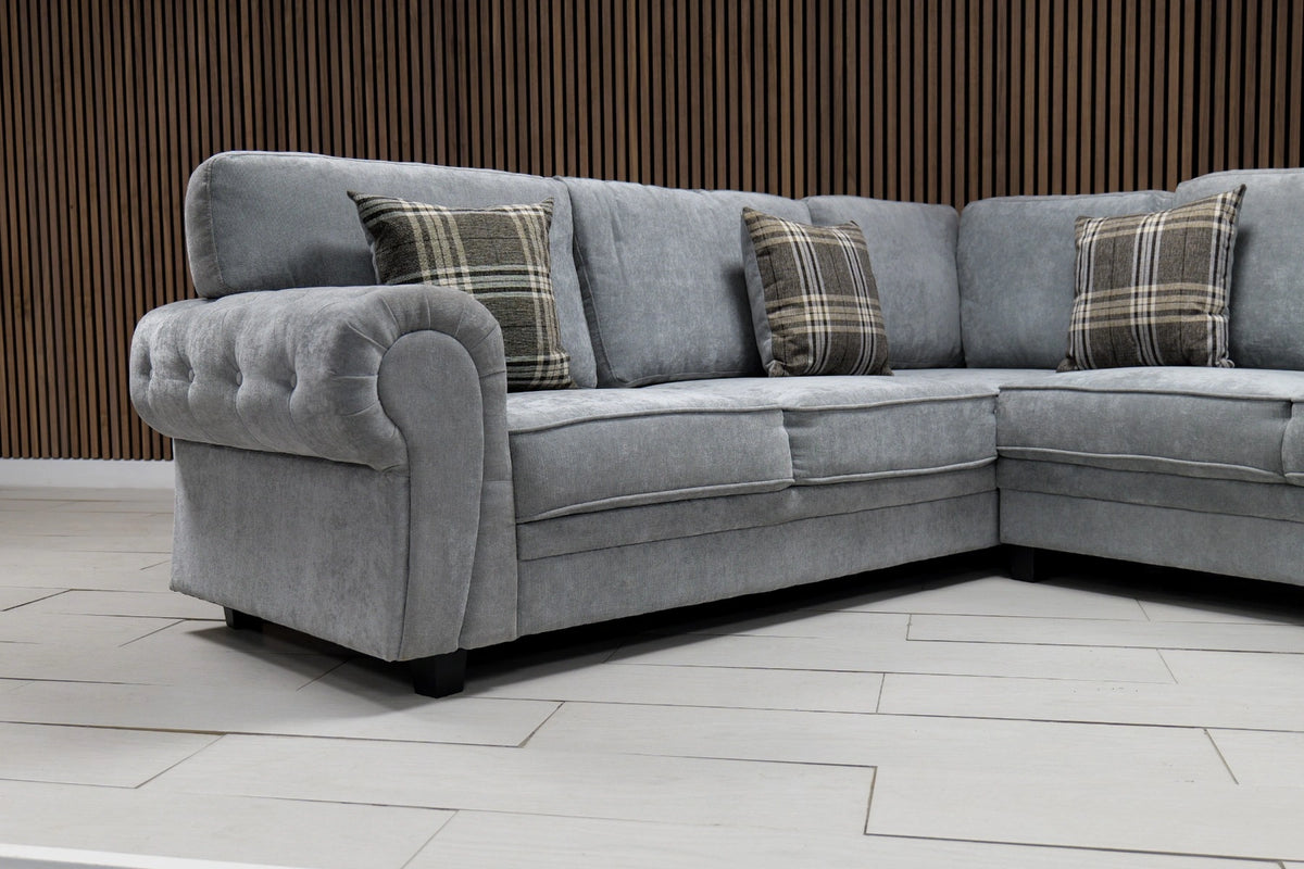 Verona full back corner sofa by Gamzo Outlet, showing plush fabric upholstery and spacious seating in a modern corner design.