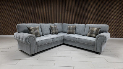 Gamzo Outlet Verona full back corner sofa in neutral fabric, showing plush cushions and modern corner design.