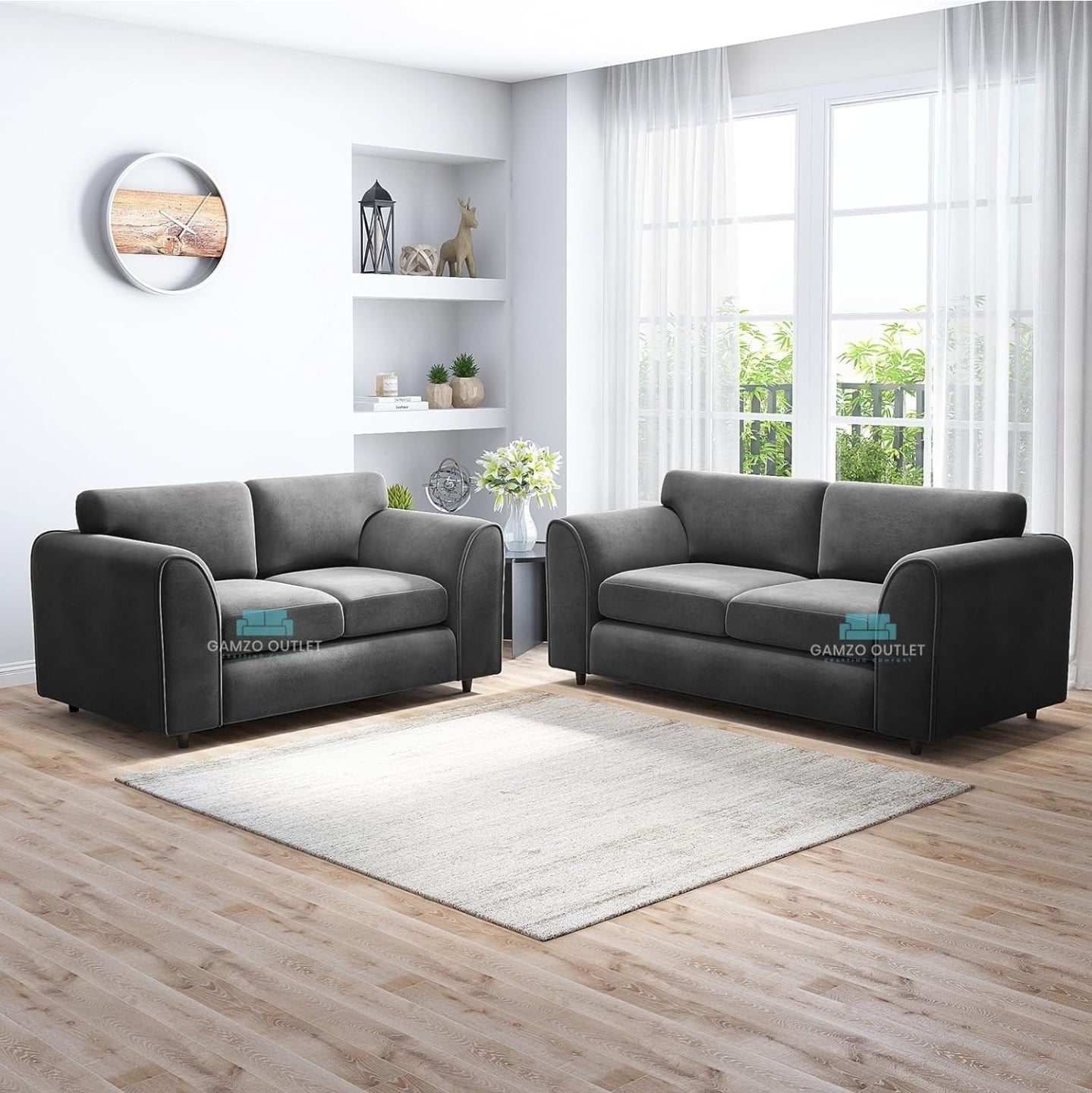 PLUSH FABRIC FULL BACK SOFA SET - Gamzo Outlet