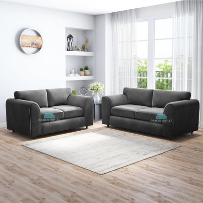 PLUSH FABRIC FULL BACK SOFA SET - Gamzo Outlet