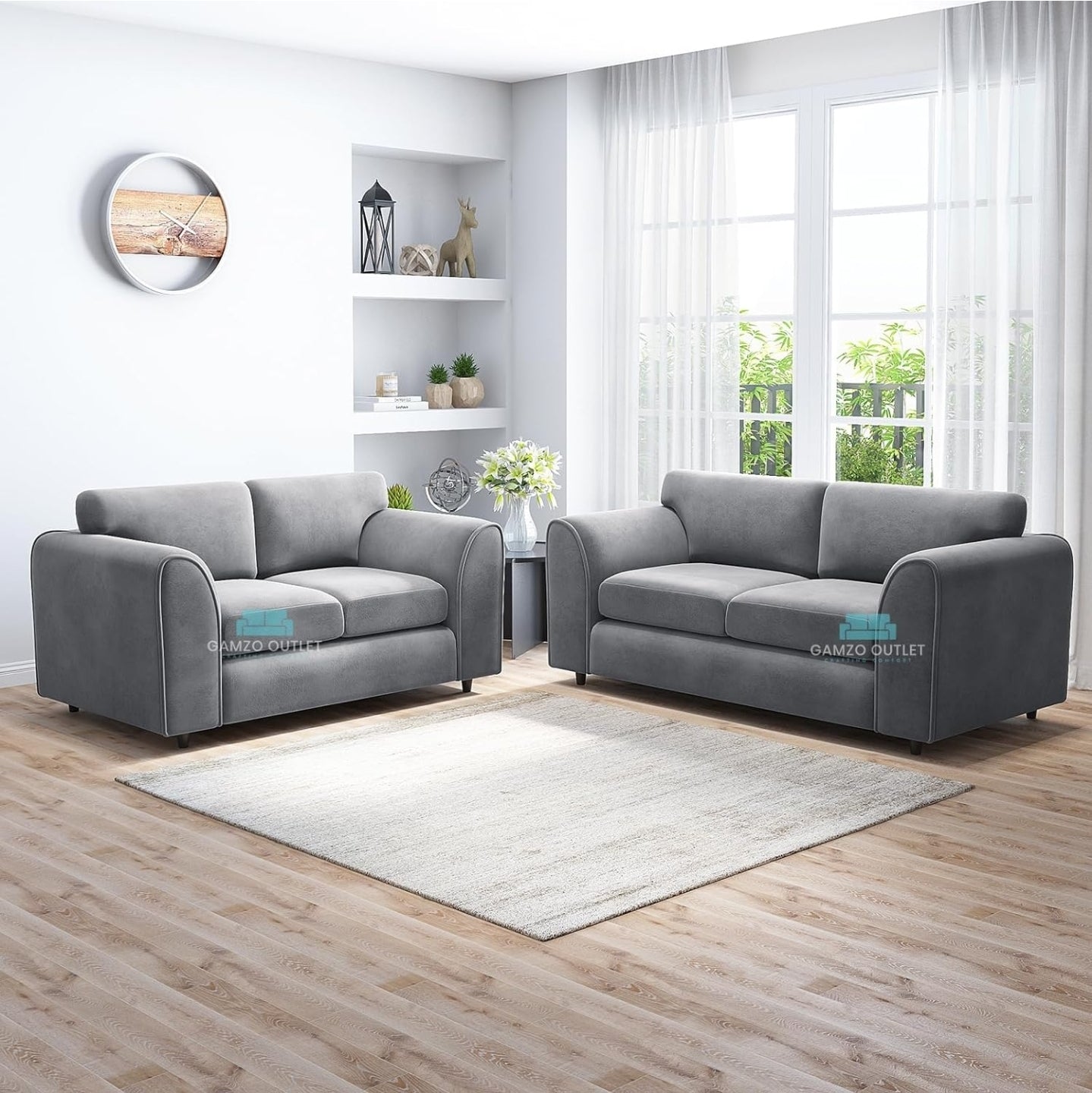 PLUSH FABRIC FULL BACK SOFA SET - Gamzo Outlet